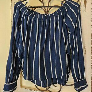 Women`s FAITHFULL THE BRAND striped navy and white off the shoulder Blouse